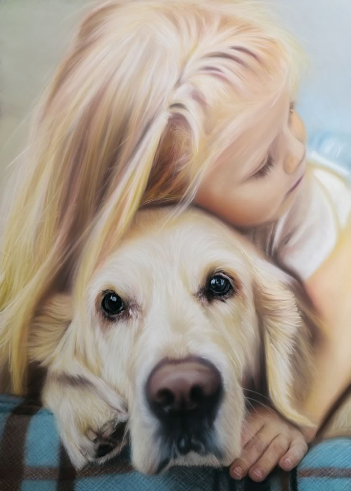 Friends - Young Girl and Golden Retriever